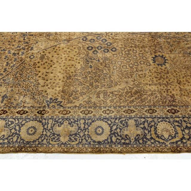 1920's Antique Tabriz Style Rug Golden Ochre & Indigo Tree of Life Design For Sale - Image 4 of 12