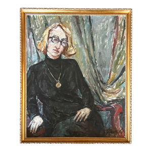 Vintage Gilt Framed Expressionist Oil on Canvas Estate Portrait Painting of Lady, Signed, 1960