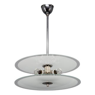 Bauhaus Chrome and Glass Chandelier, Former Czechoslovakia, 1930s For Sale