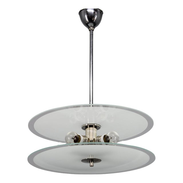 Bauhaus Chrome and Glass Chandelier, Former Czechoslovakia, 1930s For Sale