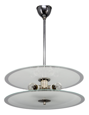 Bauhaus Chrome and Glass Chandelier, Former Czechoslovakia, 1930s