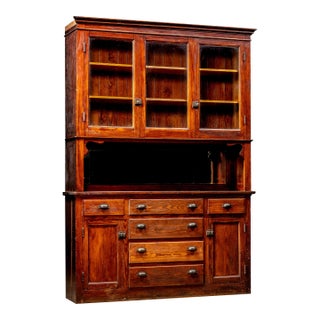 Early 20th Century Oxblood-Stained Step-Back Kitchen Hutch For Sale