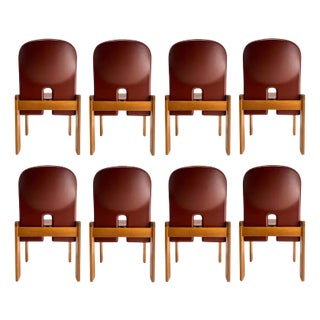 Red Leather 121 Chairs attributed to Tobia Scarpa for Cassina, Italy, 1967, Set of 8 For Sale