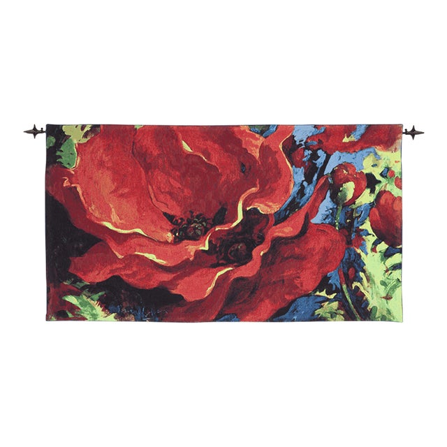 Bright Poppies Loom Woven Tapestry - 70 X 125 Cm (2'3" X 4'1") - Requires Rod Size 3 For Sale