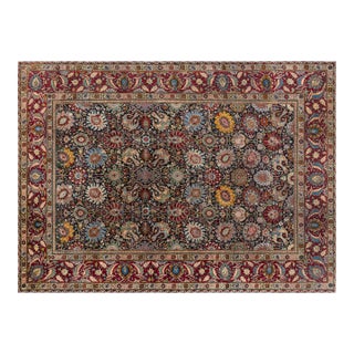 Fine Antique Persian Tabriz Floral Red Handmade Wool Rug For Sale