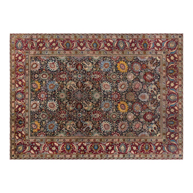 Fine Antique Persian Tabriz Floral Red Handmade Wool Rug For Sale