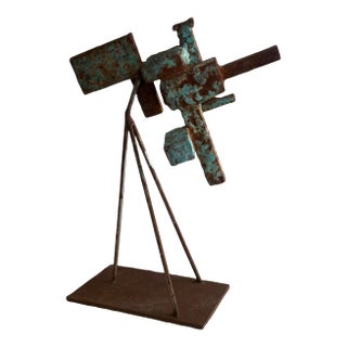 Mid 20th Century Expressionist Abstract Brutalist Sculpture, Welded Steel, 16” High For Sale
