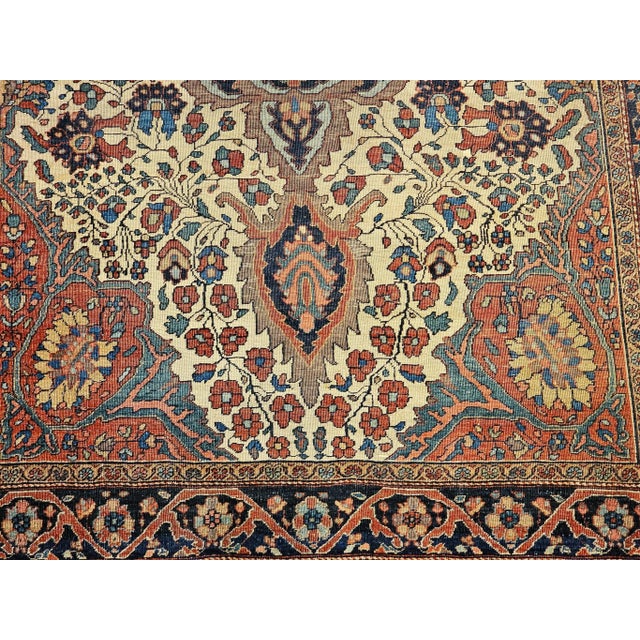 19th Century Persian Farahan Sarouk Area Rug in Floral Pattern in Ivory, Blue For Sale In Chicago - Image 6 of 12