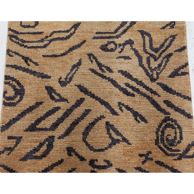Modern Tibetan Wool Rug with Abstract Tiger Motif and Greek Key Border by Doris Leslie Blau Size: 2'0" × 3'0" (60 × 91 cm)...