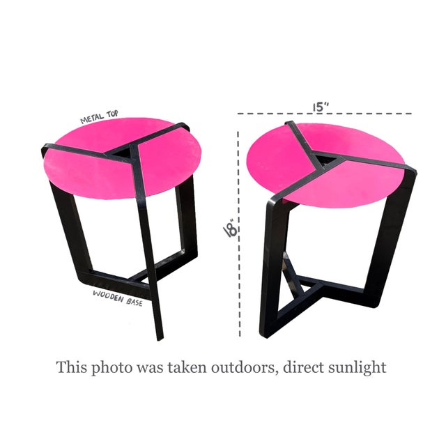 Wood Postmodern Blu Dot Pi Pink and Black Side Tables For Sale - Image 7 of 8