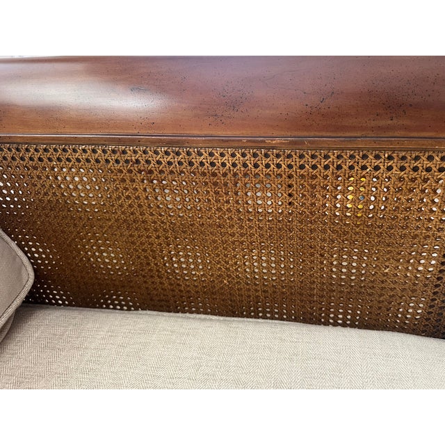 1960s Vintage Cane Settee | Professionally Upholstered Neutral Herringbone | Classic Transitional For Sale - Image 5 of 6