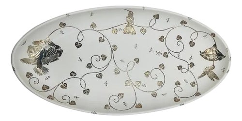 1980s Emilia Castillo Extra Large Sterling Silver & Porcelain Platter, Signed