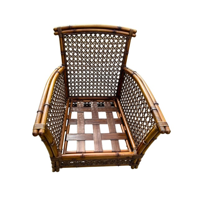 Vintage Palm Beach Hollywood Regency Split-Bamboo & Rattan Lounge Chair For Sale In Indianapolis - Image 6 of 8