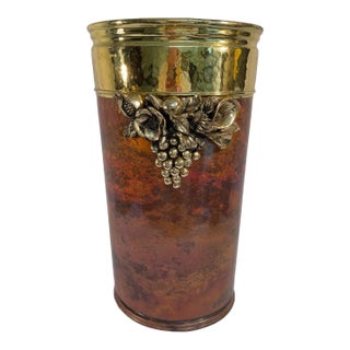 Mid 20th Century Italian Hammered Brass and Copper Umbrella and Stick Stand For Sale