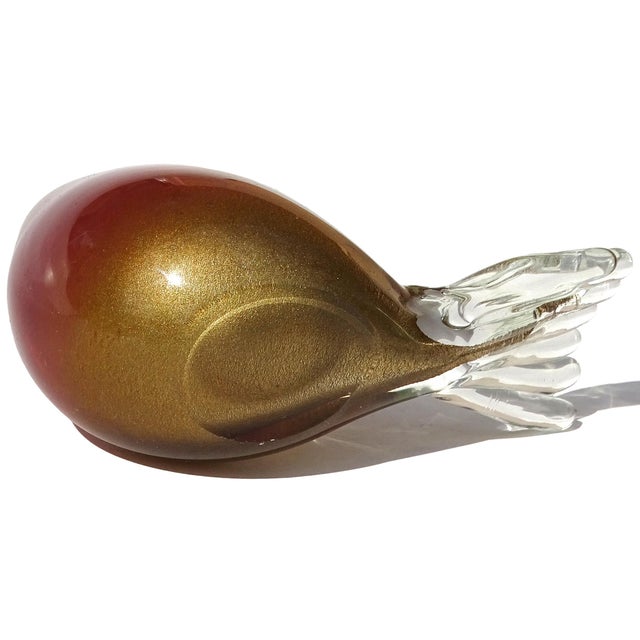 Ruby Red Murano Vintage Ruby Red Copper Aventurine Gold Flecks Italian Art Glass Bird Figurine Sculpture For Sale - Image 8 of 8