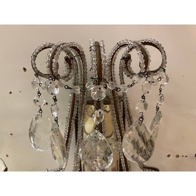 Glass Large Antique Italian Mirrored Crystal Sconces, Set of 2 For Sale - Image 7 of 15