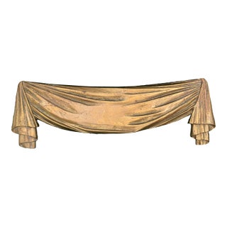 Trompe Loleil Solid Brass Draped Swag Decorative Wall Pediment For Sale