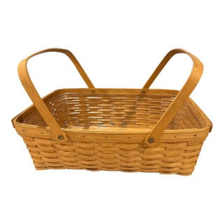 Large Signed Handwoven 1998 Longaberger Picnic Basket With Handles and Liner For Sale