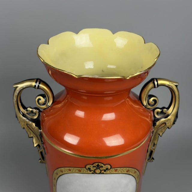 Antique Royal Vienna Ceramic Amphora Vase with Orange and Pure Gold Classic Scene, 1900s For Sale - Image 9 of 14