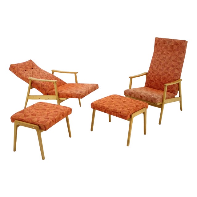 Armchairs and Footstools Set from Thon, 1970s For Sale