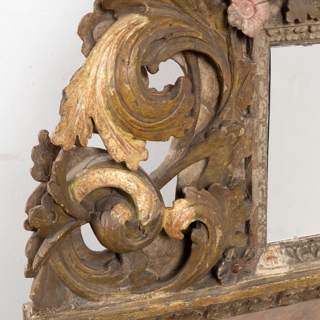 Wood 18th Century Original Painted and Carved Altarpiece Mirror From Portugal For Sale - Image 7 of 17