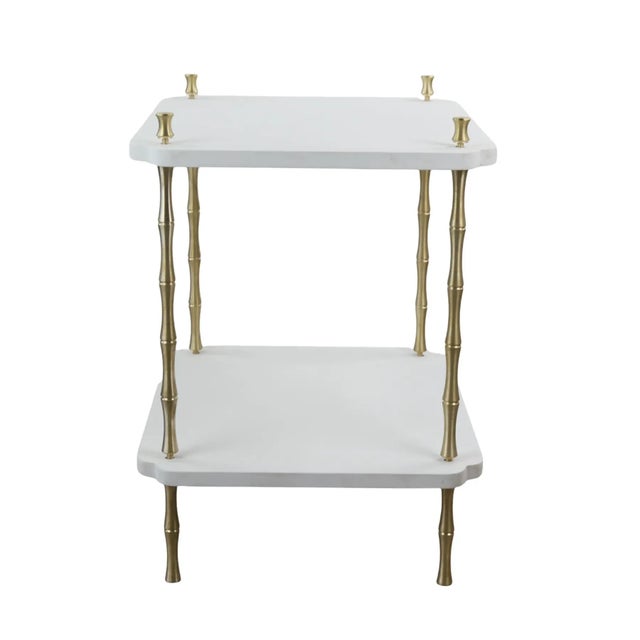 Wood and Brass Faux Bamboo Legs White Sofa Side Table, For Sale - Image 12 of 12