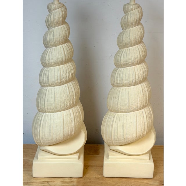 Hollywood Regency 1980s Hollywood Regency Spiral Seashell Form Plaster Table Lamps - a Pair For Sale - Image 3 of 15