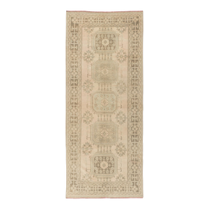 1940s Beige & Blue Oushak Anatolian Runner 4'7 X 11'2