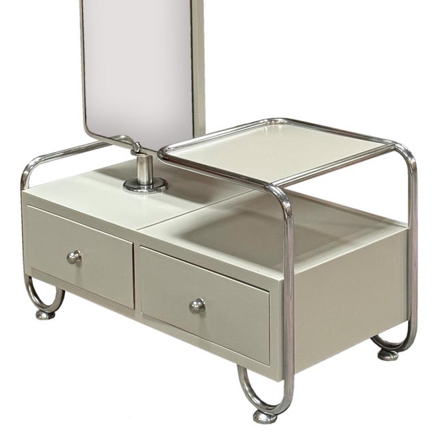 Wood Bauhaus Pastel Grey Chrome Dressing Mirror from Vichr a Spol, 1930s For Sale - Image 7 of 9