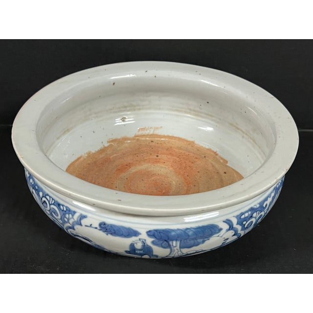 ITEM NAME: Chinese Art Porcelain Blue and White Incense Burner Floral and Mountain Scenery Design ORIGIN: China AGES: Late...