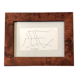 Original Vintage Robert Cooke Miniature Abstract Ink Drawing Burled Wood Frame 1970’s For Sale