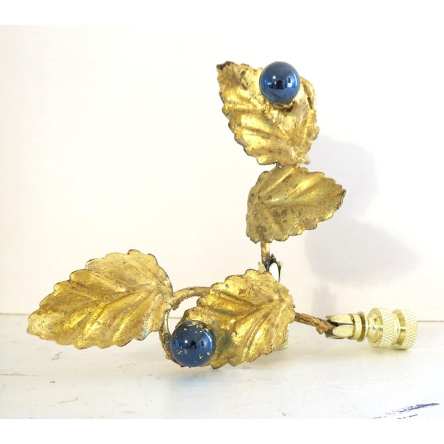 Superb one of a kind Vintage Tole Leaf Lamp Finials, a pair. Dramatically tall. Italian tole in a burnished gold leaf...