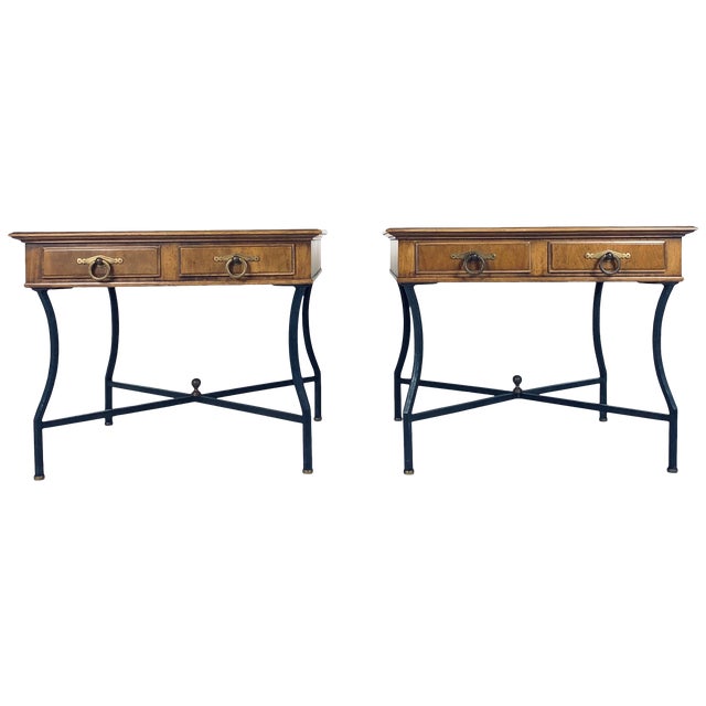 Stunning Pair Of Inlaid Walnut Midcentury Tomlinson End Lamp