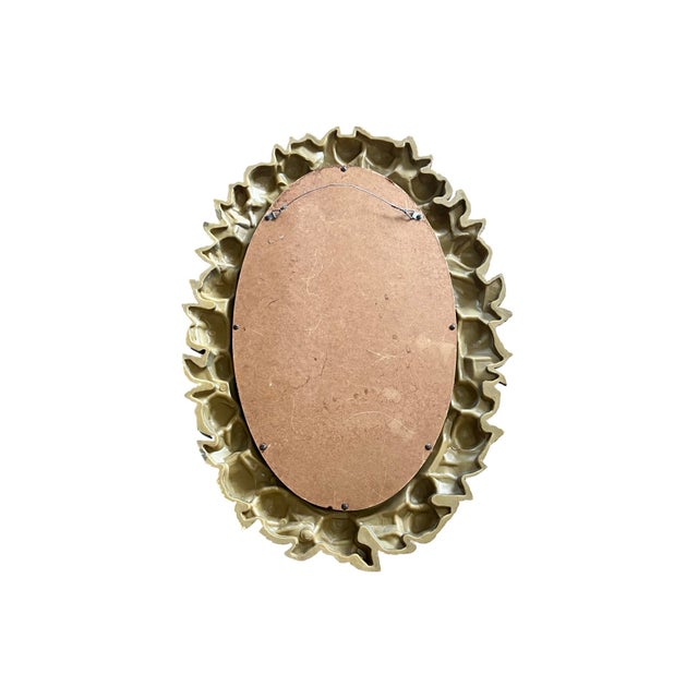 Glass Vintage Mid Century 1970s Homco White Rose Regency Gold Flower Mirror Oval Syroco Style For Sale - Image 7 of 12