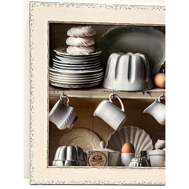 2020s Photorealist Artwork of French Farmhouse Kitchen in Custom Whitewash Frame For Sale - Image 5 of 12