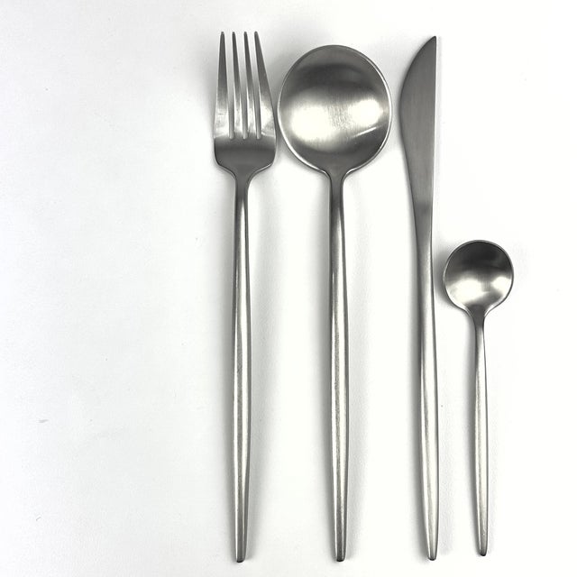 2010s Contemporary Vintage Style Brushed Stainless Steel Cutlery Set by Rosseta Home - Place Settings for 10 / 40 Pieces For Sale - Image 5 of 8