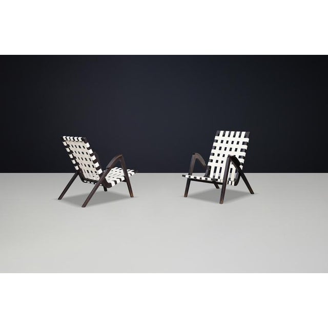 Set of Vintage Lounge Chairs in Oak and Canvas by Jan Vaněk for Krásná Jizba, 1940 For Sale - Image 9 of 11