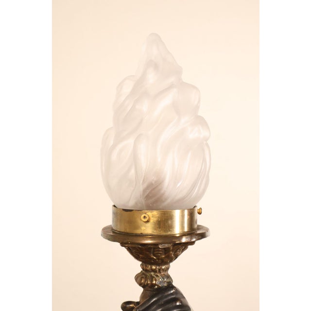 Late 20th Century Neoclassical Style Pair Of Bronze Figural Torchere Floor Lamps For Sale In Philadelphia - Image 6 of 18