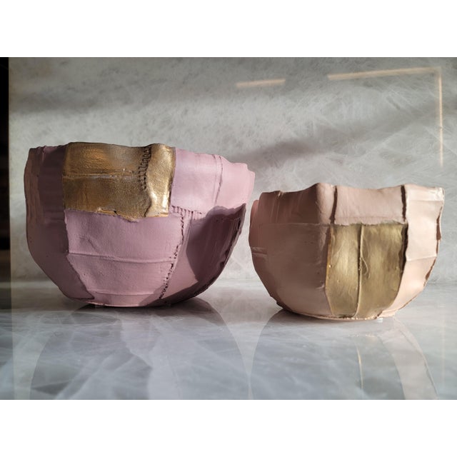 Paola Paronetto Italian Paper Clay Ceramic Bowls W/ Gold - Set of 2 For Sale - Image 4 of 11