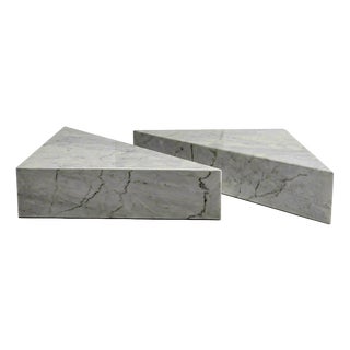 Triangular Tables in Carrara White by Andrea Grasso, Set of 2 For Sale