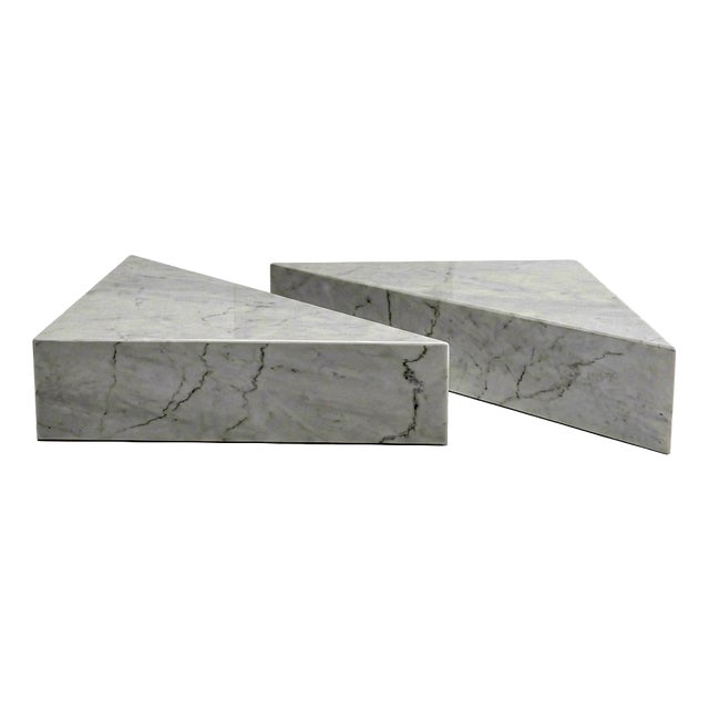 Triangular Tables in Carrara White by Andrea Grasso, Set of 2 For Sale