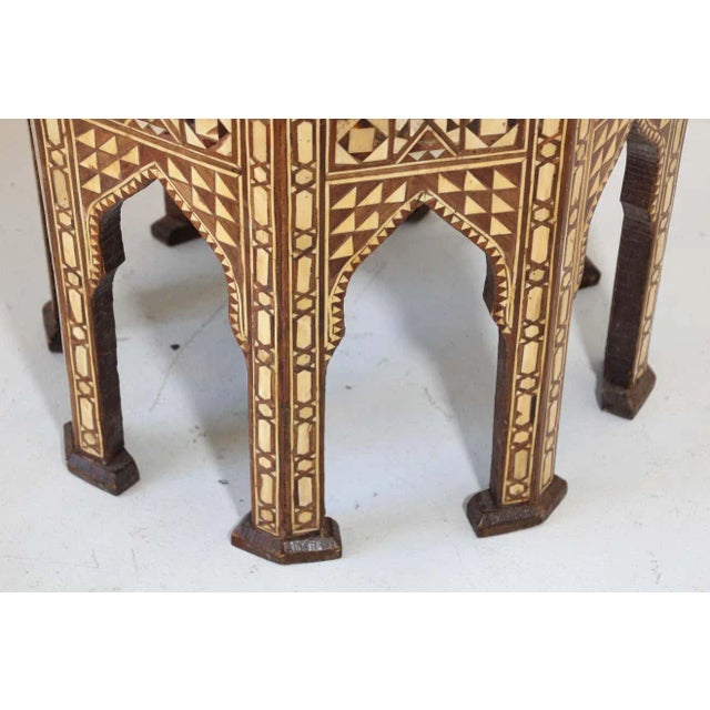 Moorish Moroccan Octagonal Pedestal Tables Inlaid with Mosaic Marquetry - A Pair For Sale - Image 10 of 13