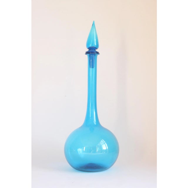 Blue Empoli Glass Genie Bottle, Tuscany, 1960s For Sale - Image 9 of 10