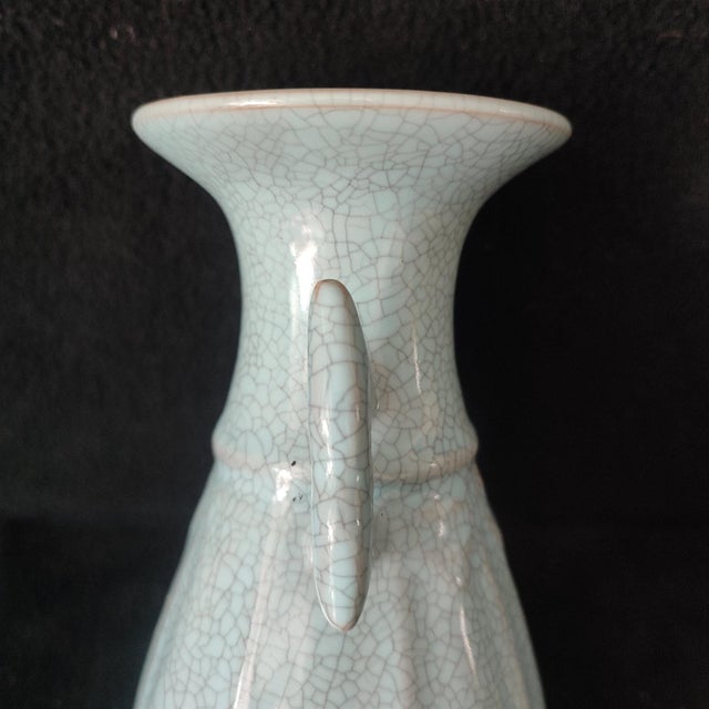 Chinese Ceramic Vase,Guan Ware Crackle Glaze Celadon Porcelain Double Ears Vase For Sale In Seattle - Image 6 of 9
