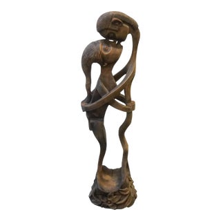 Carved Wood Figure of Two Lovers, Signed F. Dupre For Sale