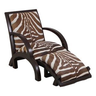 Art Deco Modern Style Zebra Print Chair & Ottoman For Sale