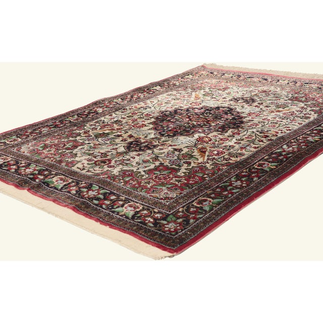 79791 Vintage Persian Qum Rug, 03'07 x 04'10. The Imperial Garden: A Vintage Persian Qum Masterpiece of Silk Floral...