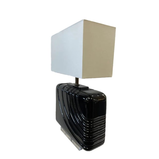 Vintage 1980s Black Ceramic Lamps- a Pair For Sale - Image 4 of 10