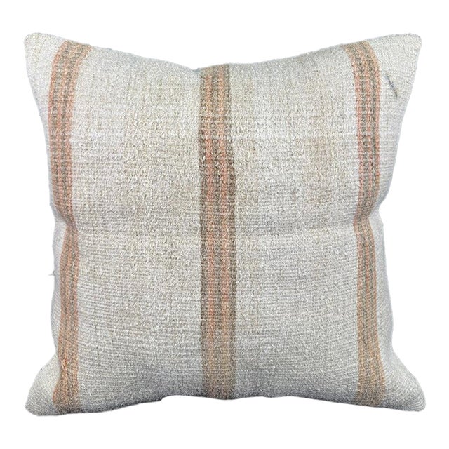 Turkish Hemp Pillow Cushion Natural Beige Rust Pillow Cushion Cover 24"x24" For Sale