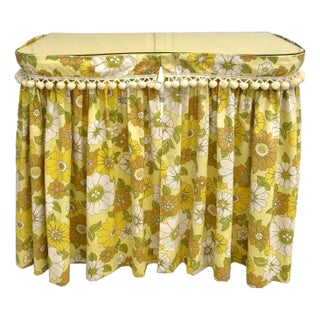 Mid-Century Skirted Yellow Sewing Vanity Desk Table For Sale